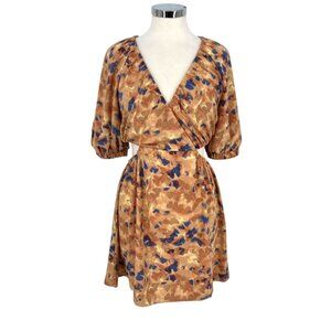 Open Edit Cut Out Puff Sleeve Mini Dress Peach Orange Blue Size Medium